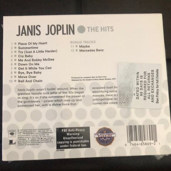 Janis Joplin The Hits CD Factory Sealed New - Picture 2 of 3